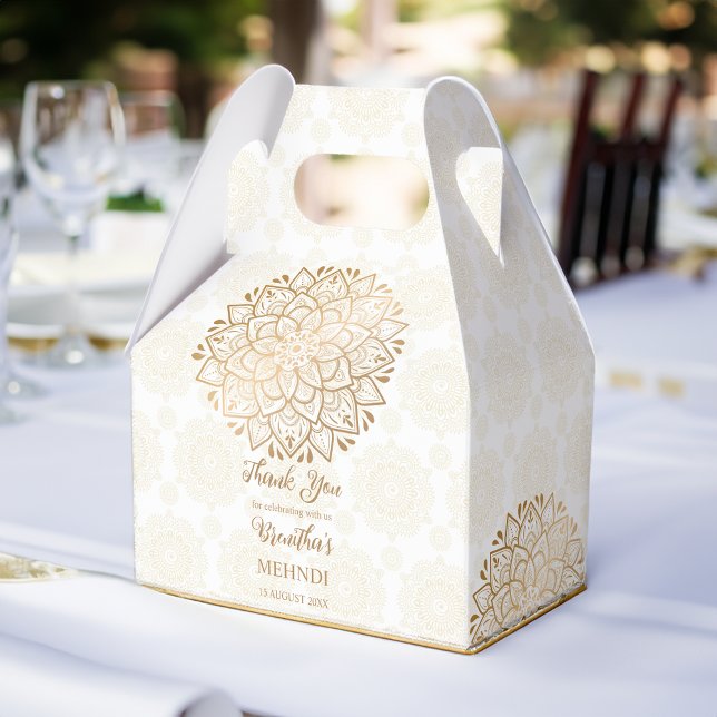 Golden mandala Mehndi personalised name  Favour Box (Golden mandala Mehndi favors personalized name Favor Boxes)