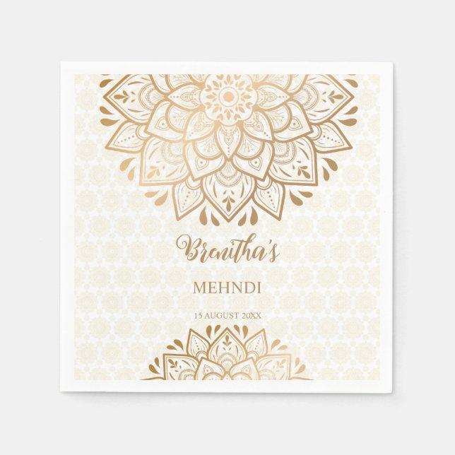 Golden mandala Mehndi personalised name Napkin (Front)