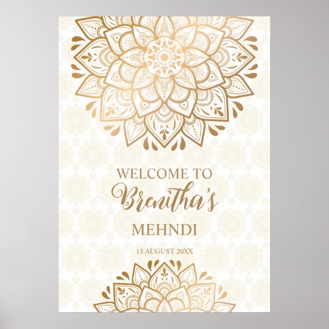 Golden mandala Mehndi personalised welcome Poster (Front)