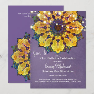 Golden Mandala Modern Mandala Meditation, Purple Invitation