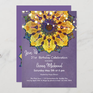 Golden Mandala   Modern Mandala Meditation, Purple Invitation