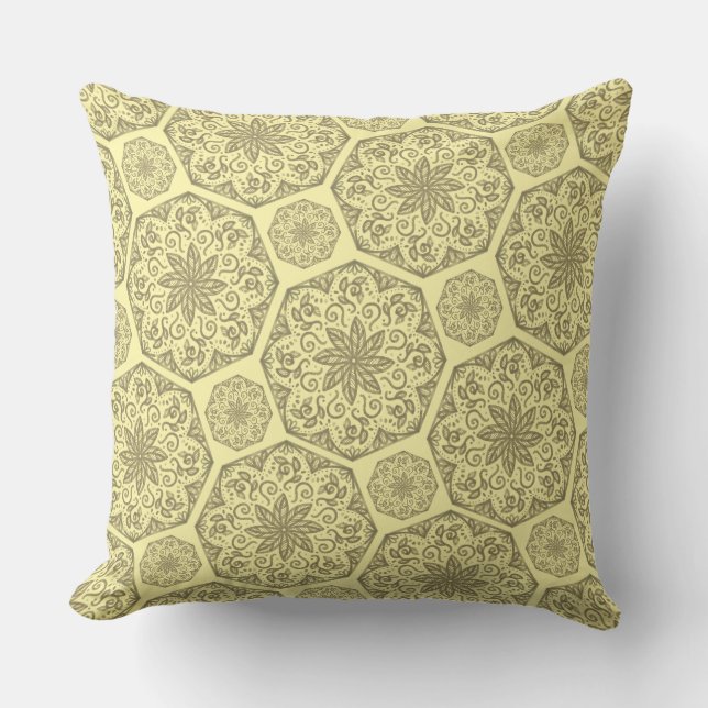 Golden Mandala Mosaic Pattern Throw Pillow (Front)