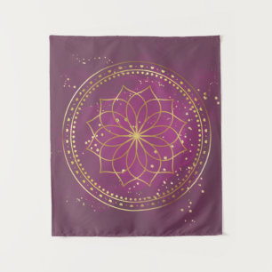 Golden Mandala on Plum   Elegant Sacred Geometry A Tapestry
