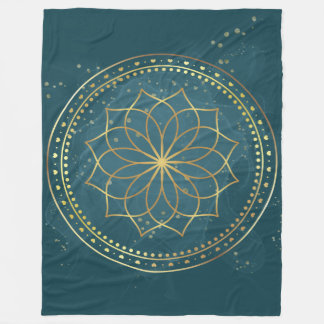 Golden Mandala on Teal  Fleece Blanket
