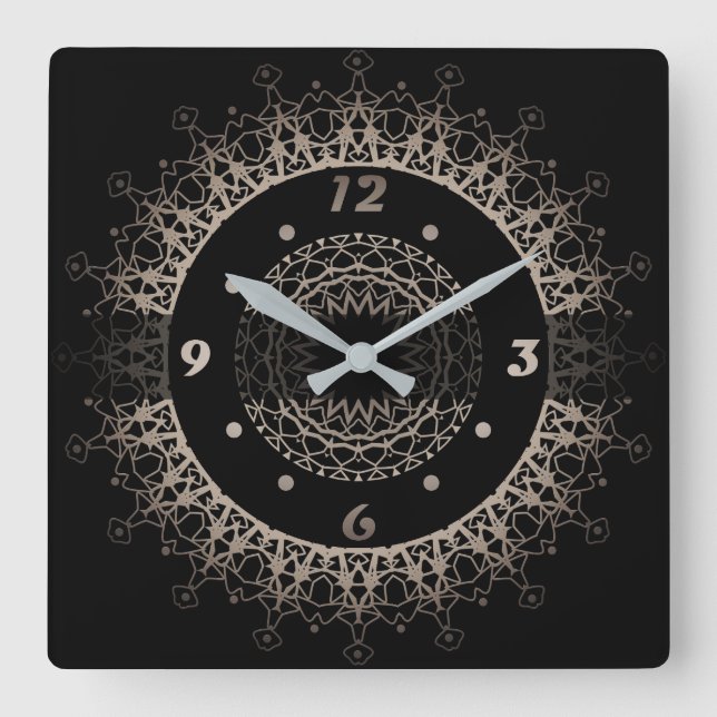 Golden mandala square wall clock (Front)