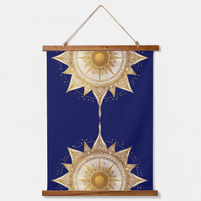 Golden Mandala Sun Meditation Hanging Tapestry (Front)