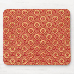 Golden mandala waves on red background mouse pad