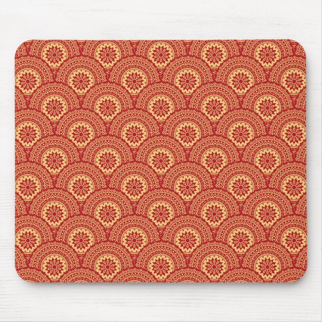 Golden mandala waves on red background mouse pad (Front)