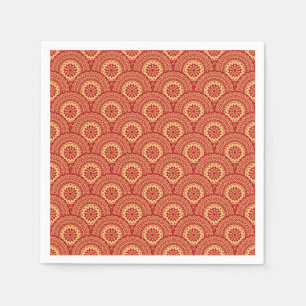 Golden mandala waves on red background napkin
