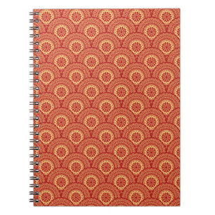 Golden mandala waves on red background notebook