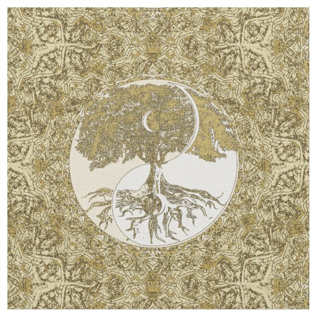 Golden Mandala Yin Yang Fabric (Close Up)
