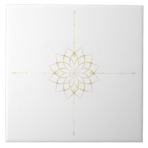 Golden MandalaFlower Ceramic Tile