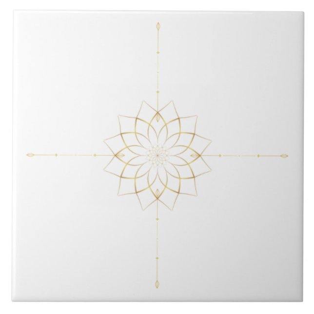 Golden MandalaFlower Ceramic Tile (Front)