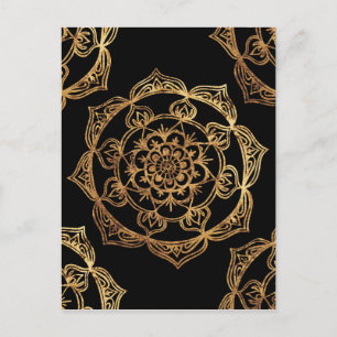 Golden Mandalas on Black Postcard