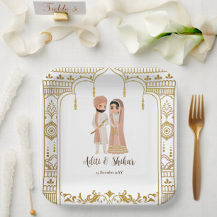 Golden mandap Indian border design Square Paper Plate