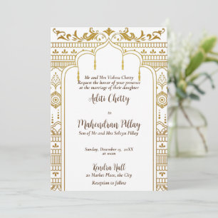 Golden mandap indian pattern design  invitation
