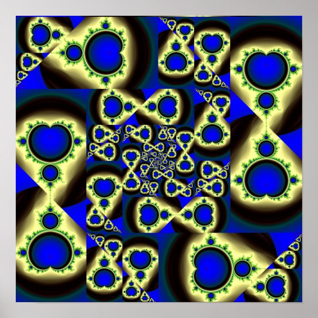 Golden Mandelbrot Mosaic Abstract Fractal Art Poster (Front)