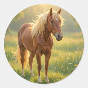 Golden Mane Horse Wildflower Meadow Classic Round Sticker