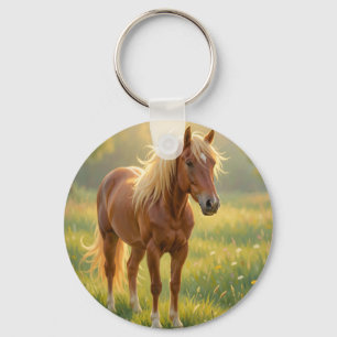 Golden Mane Horse Wildflower Meadow Key Ring