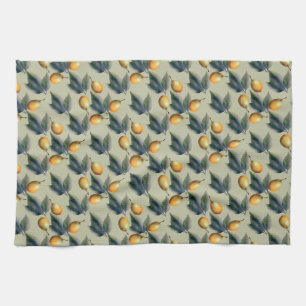 Golden Mango Pattern with White Blossoms on Taupe Tea Towel