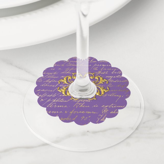 Golden Manuscript Wine Glass Tag (Close Up)