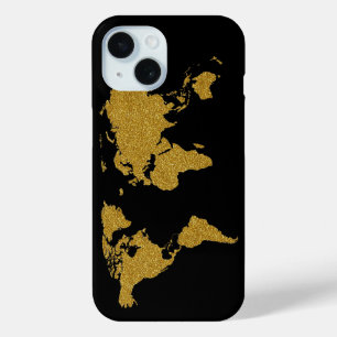 Golden Map of Earth iPhone 15 Case