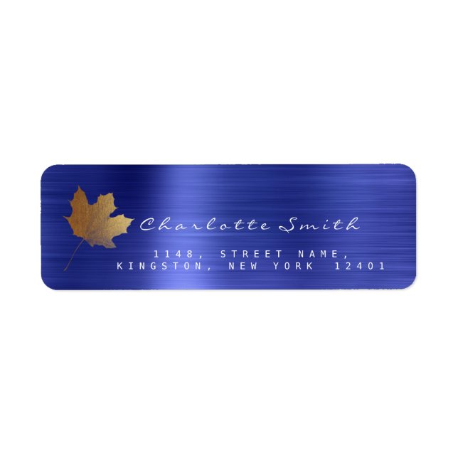Golden Maple Leaf Cobalt Blue Steel RSVP Labels (Front)
