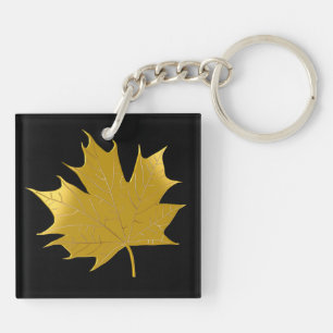 Golden maple leaf key ring