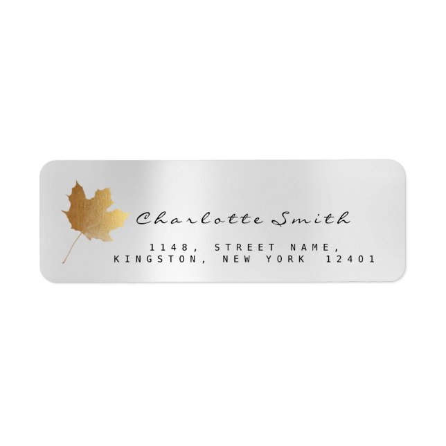 Golden Maple Leaf Silver Grey Steel RSVP Labels (Front)