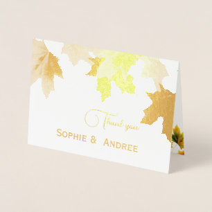 Golden maple leaves - add wedding photo foil card