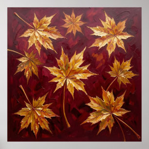 Golden Maple Leaves Autumn Painting Poster