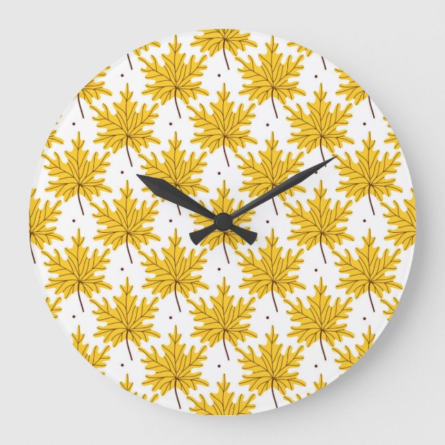 Golden Maple Leaves Autumn Pattern Large Clock (Front)
