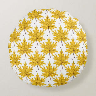 Golden Maple Leaves Autumn Pattern Round Cushion