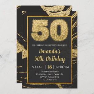 Golden Marble 50th Birthday Invitation