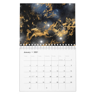Golden Marble Dark Starry Night Space Lover Galaxy Calendar