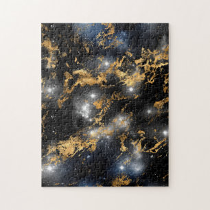 Golden Marble Dark Starry Night Space Lover Galaxy Jigsaw Puzzle