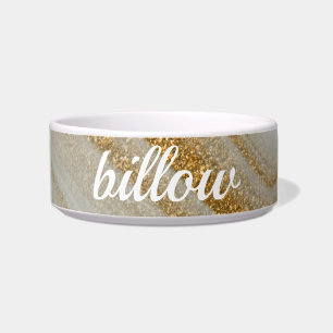 Golden Marble Elegant Typography Add Name Pet Bowl