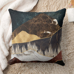 Golden Marble Mountain Under Starry Sky Cushion
