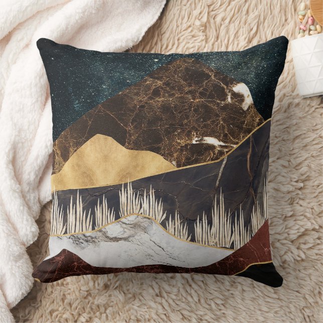 Golden Marble Mountain Under Starry Sky Cushion (Blanket)