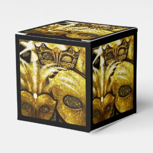 Golden Mardi Gras Masks Cube Favour Box