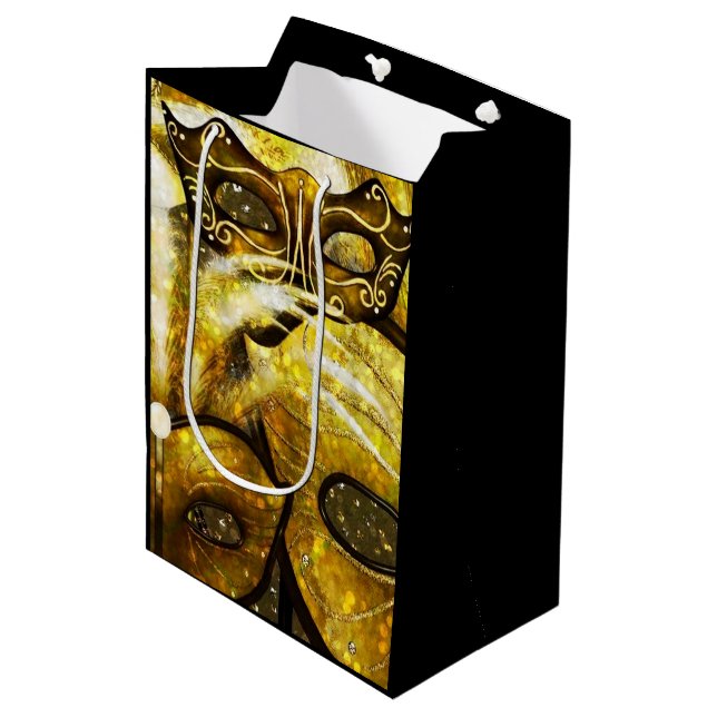 Golden Mardi Gras Masks Gift Bag (Front Angled)