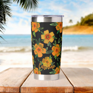 Golden Marigold Bloom with Black Background Insulated Tumbler