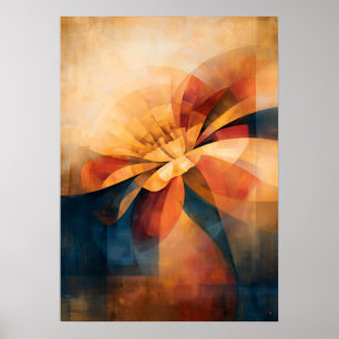 Golden Marigold Cubist Floral Abstraction Poster