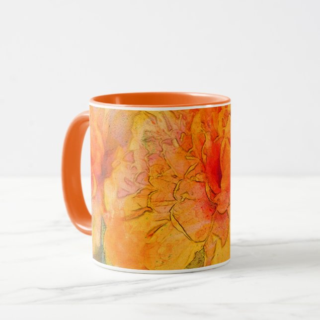 Golden Marigold Flower Watercolor Mug (Front Left)