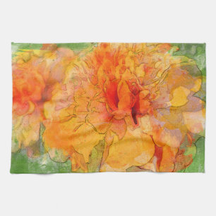 Golden Marigold Flower Watercolor Tea Towel