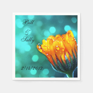 Golden Marigold on Teal Bokeh Napkin