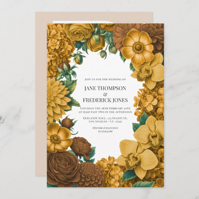 Golden Marigold, Terra Honey & Umber Spice Wedding Invitation (Front/Back)