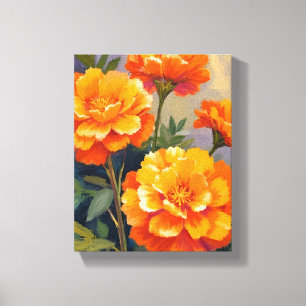 Golden Marigolds Watercolor Flowers Floral Canvas Print