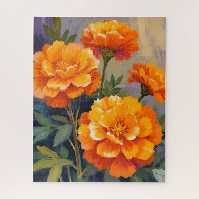 Golden Marigolds | Watercolor Flowers Floral Jigsaw Puzzle (Vertical)