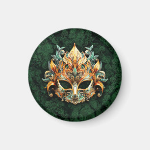 Golden Mask on Forest Green Background Magnet